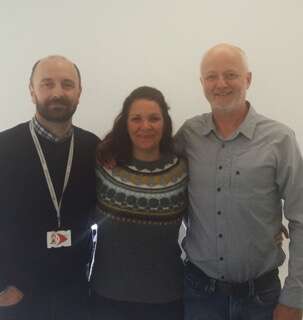 Photo from Left to right: Prof. Russell Stothard, Dr. Renata Candido and Prof. Tim St Pierre